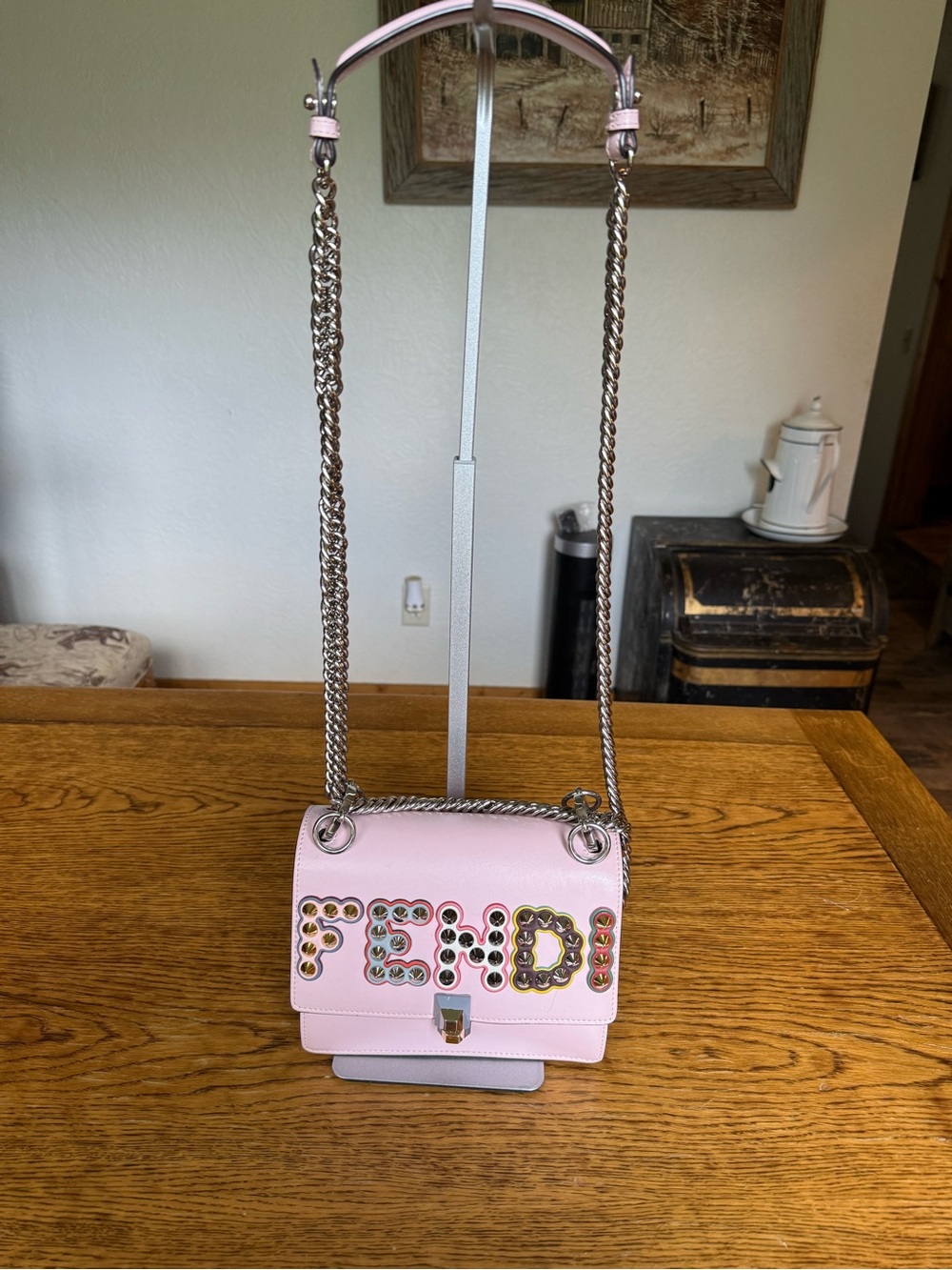 Fendi Pastel Pink Leather Crossbody with Embellished Logo - Picture 7 of 12